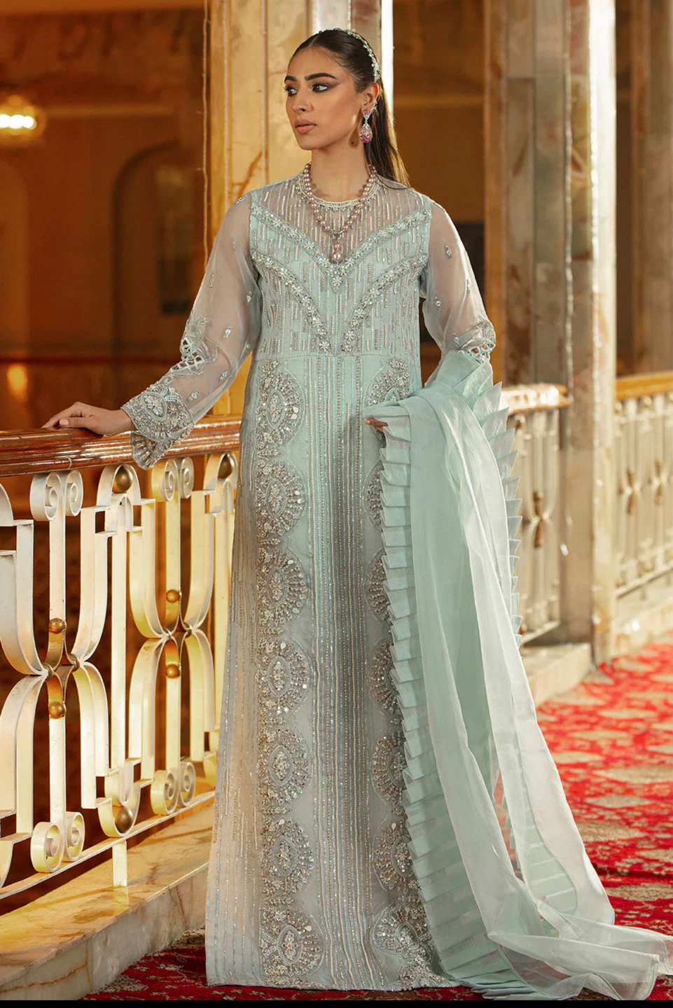Vanya brand; Embellished Mint Green Pakistani Dress