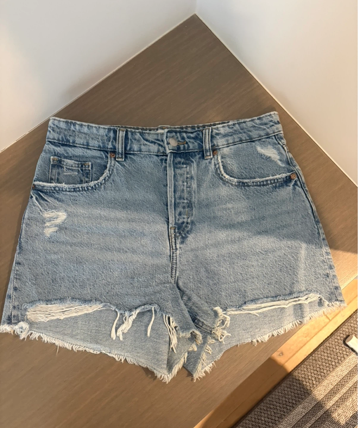 Light Wash Denim Ripped Shorts