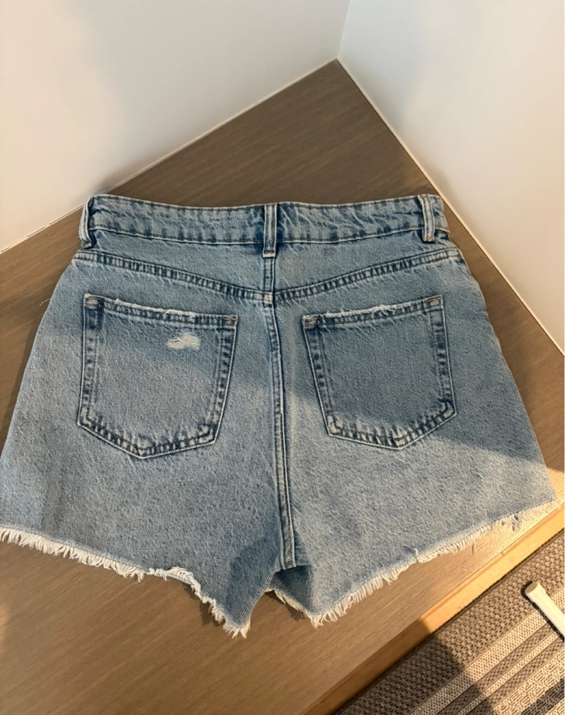 Light Wash Denim Ripped Shorts - photo 2