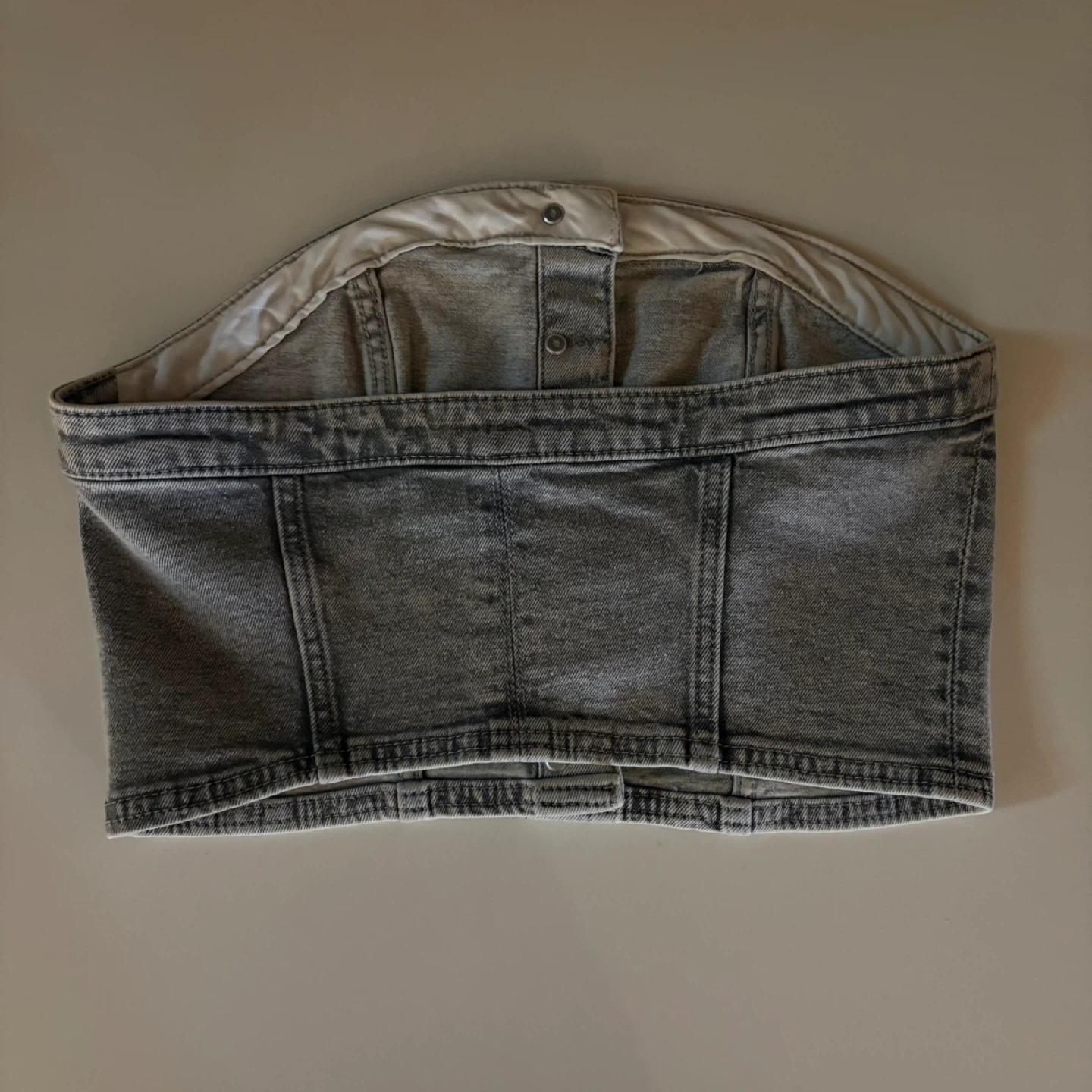 Divided H&M Grey Denim Strapless Button-Up Top Size S - photo 2