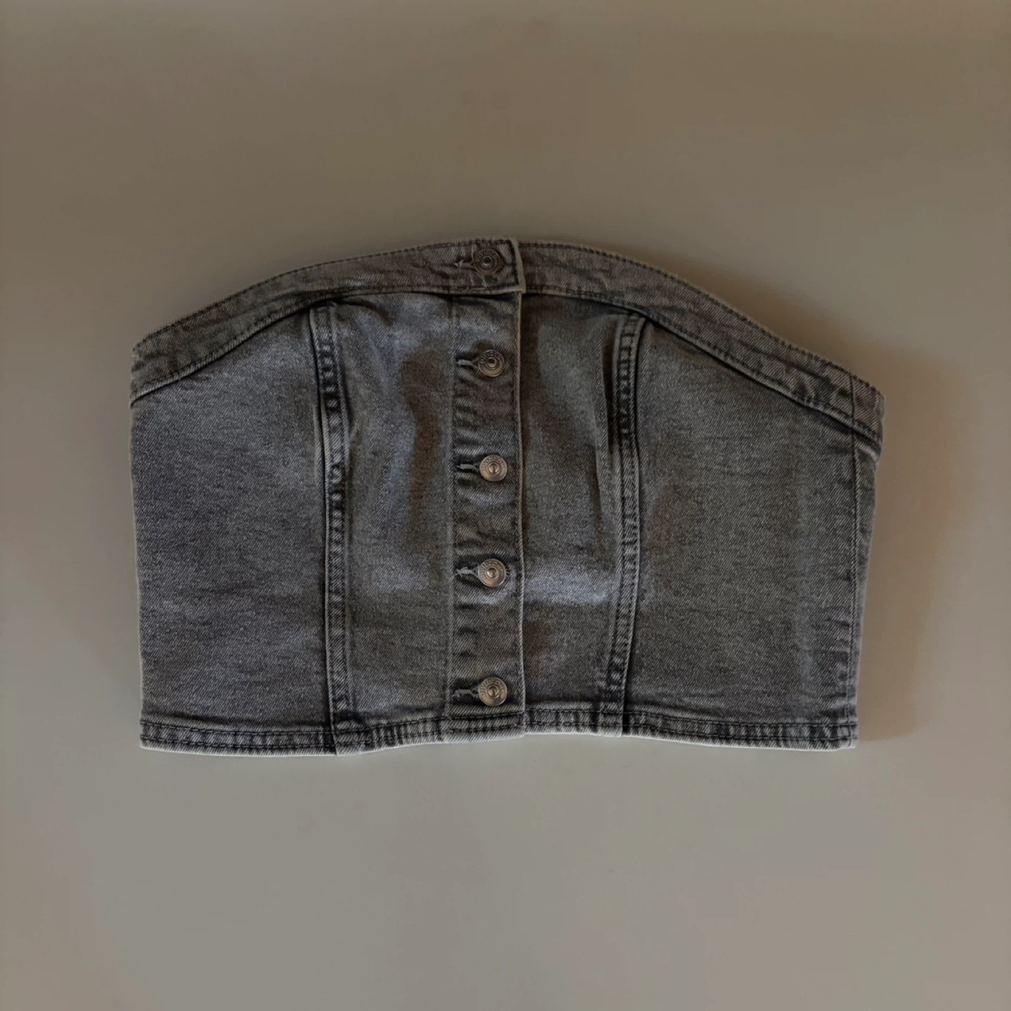 Divided H&M Grey Denim Strapless Button-Up Top Size S