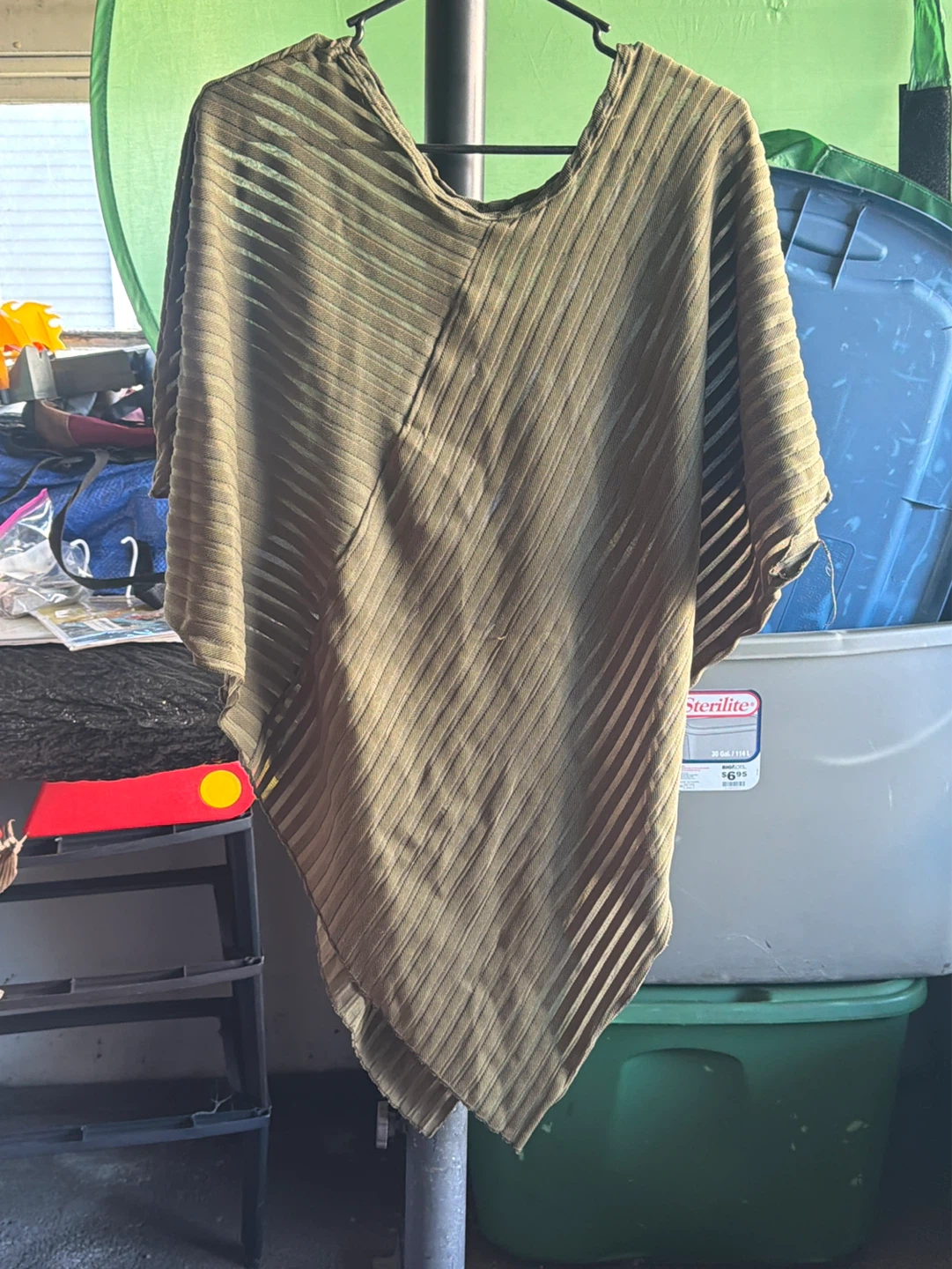 Olive Green Pleated Poncho Top