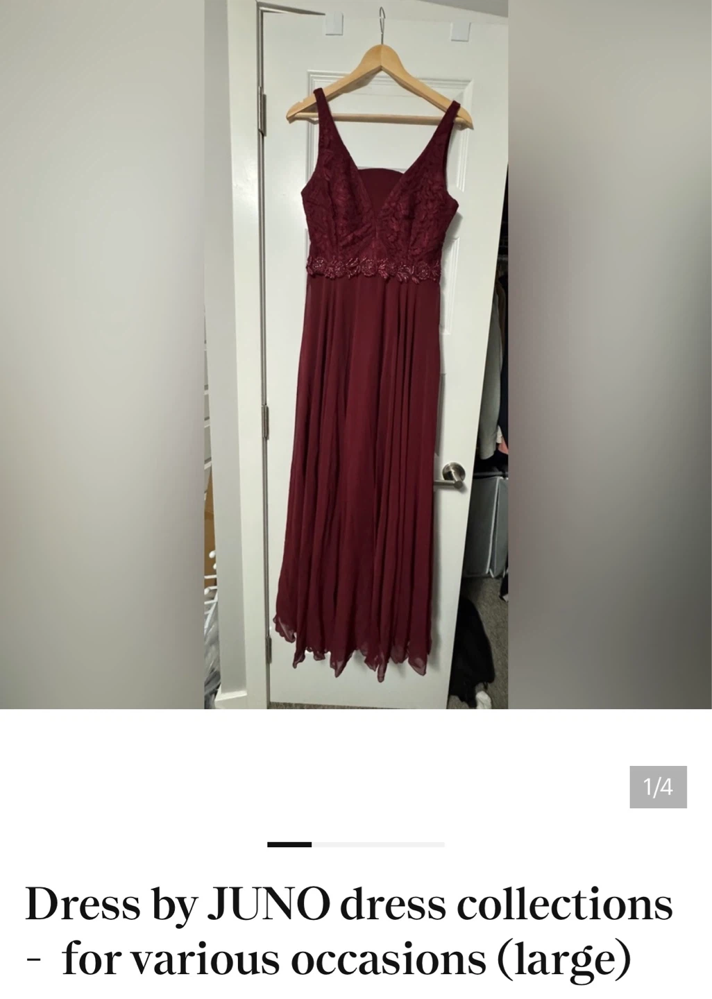 Grad / Prom / Bridesmaid JUNO Dress Burgundy Size Large