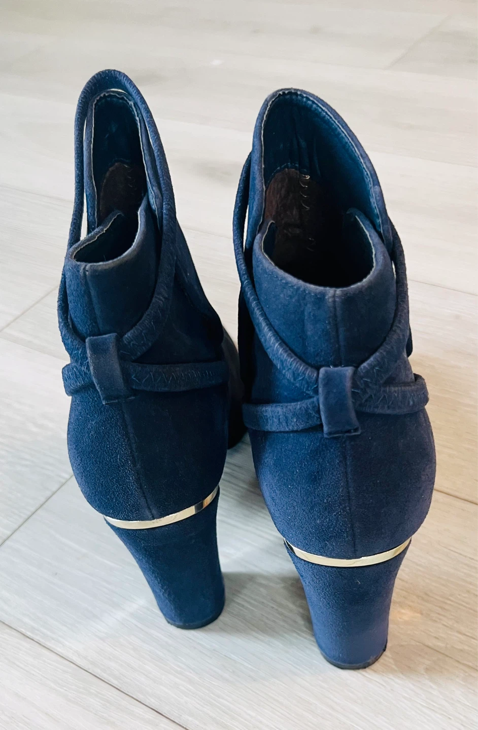 Navy Blue Suede Ankle Boots