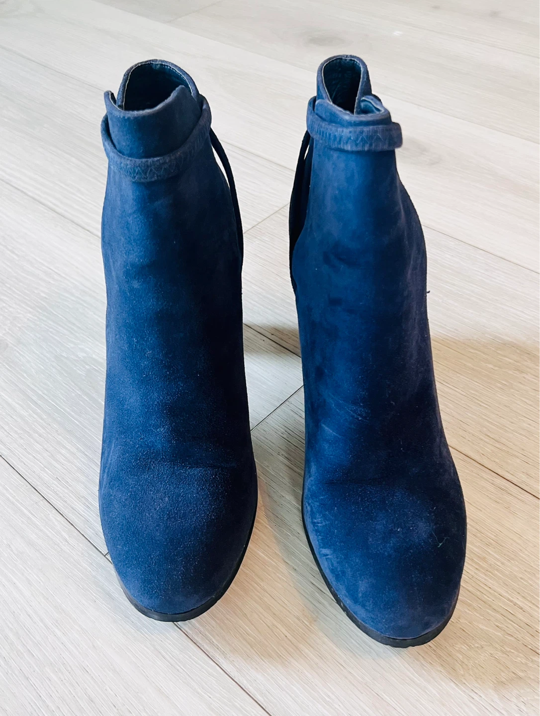 Navy Blue Suede Ankle Boots - photo 2