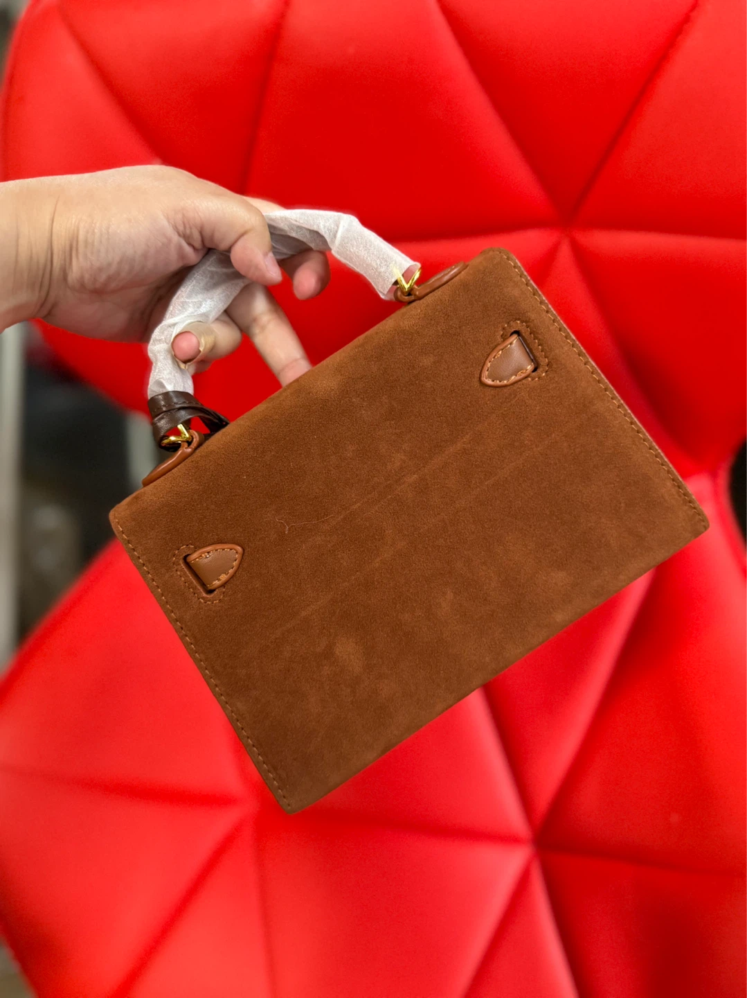 Brown Suede Handbag with Charm and Twilly - photo 3