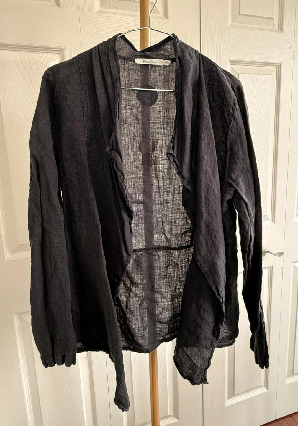 Beau Jours Black Linen Drape Cardigan Small