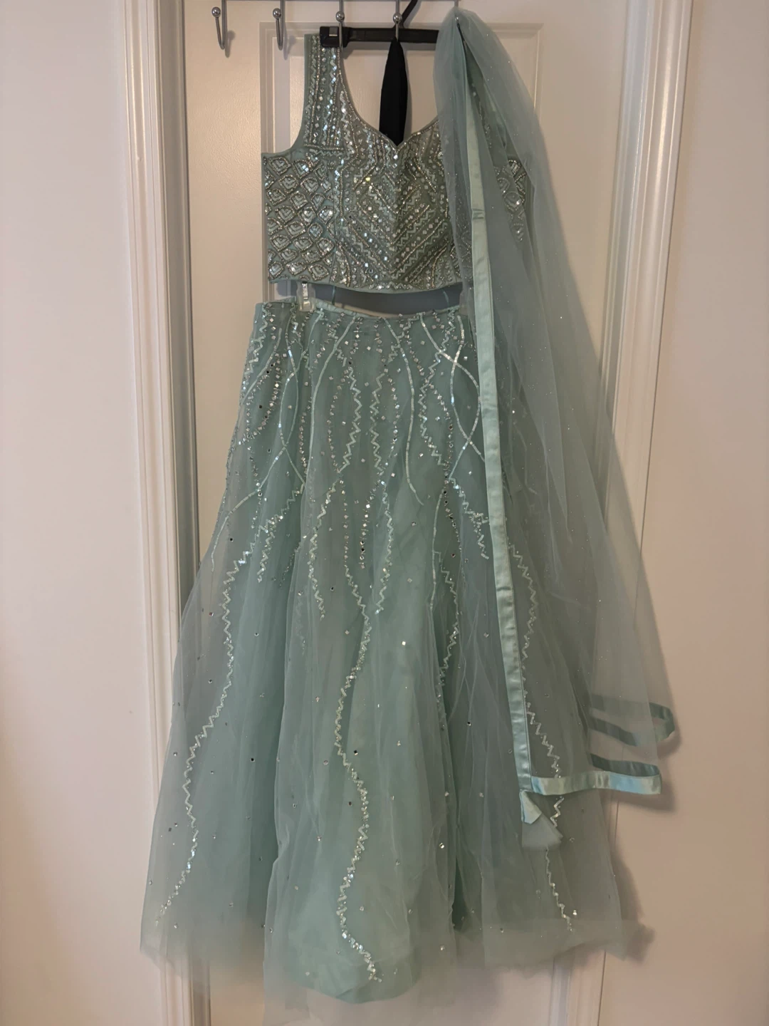 Aquamarine Sequin Embellished Lehengas Set