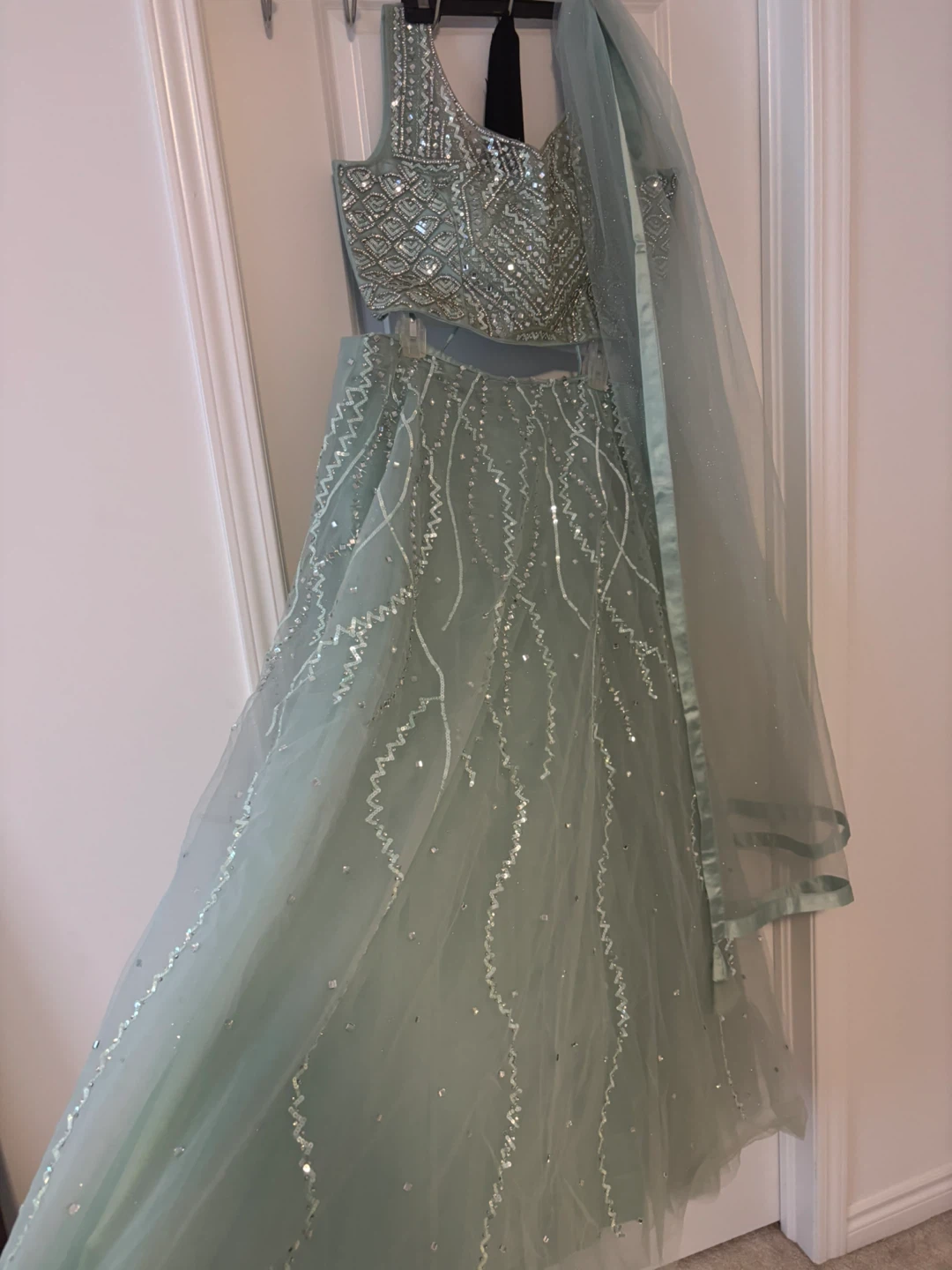 Aquamarine Sequin Embellished Lehengas Set - photo 3
