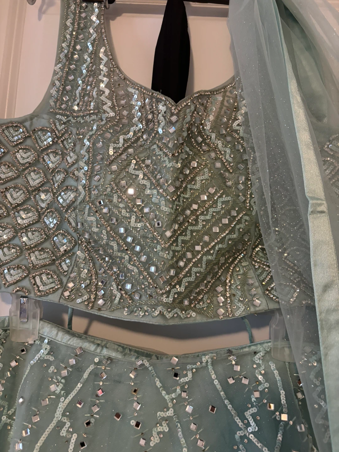 Aquamarine Sequin Embellished Lehengas Set - photo 2