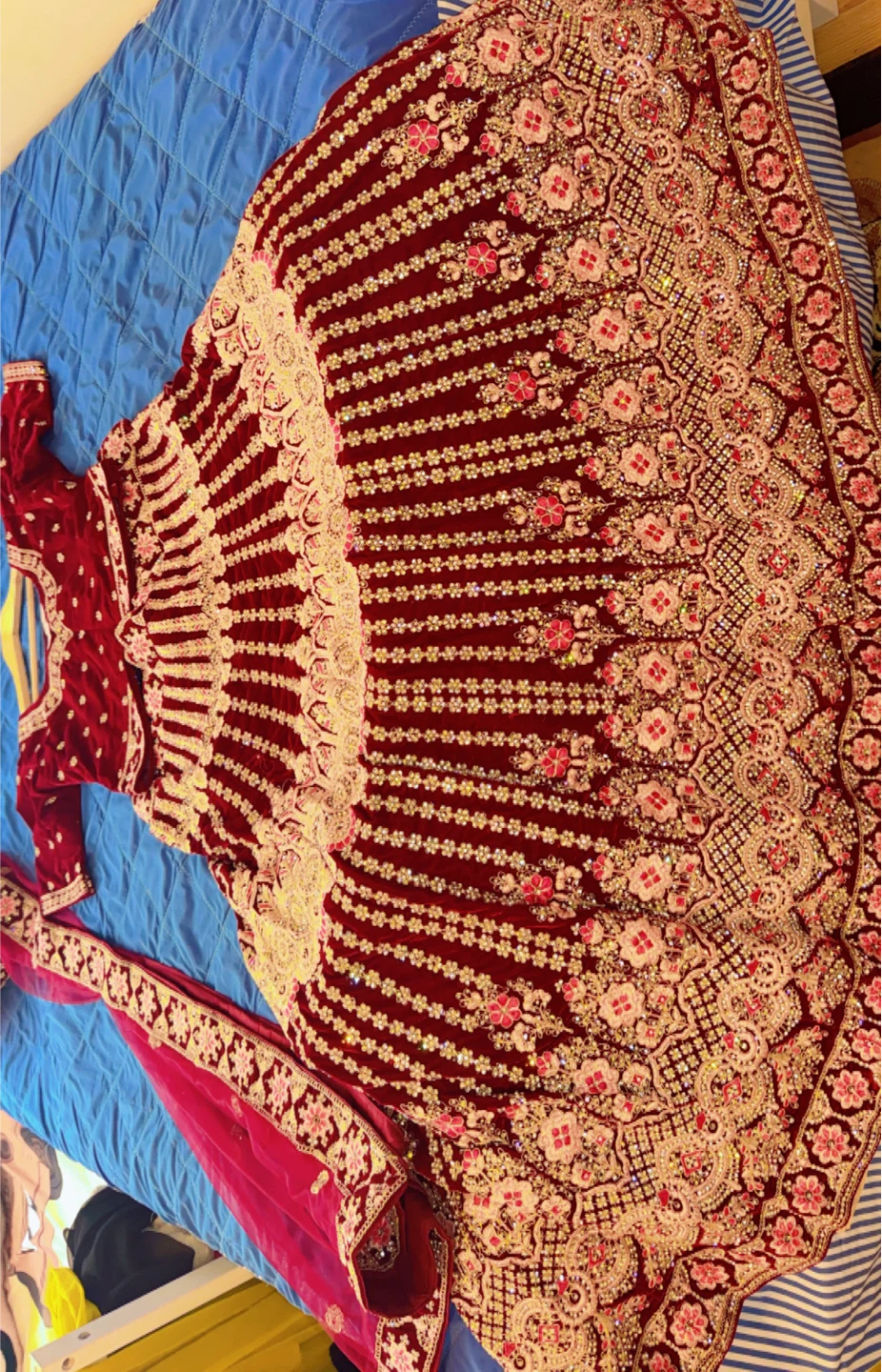 Women's Red Velvet Lehenga with Intricate Embroidery - photo 2