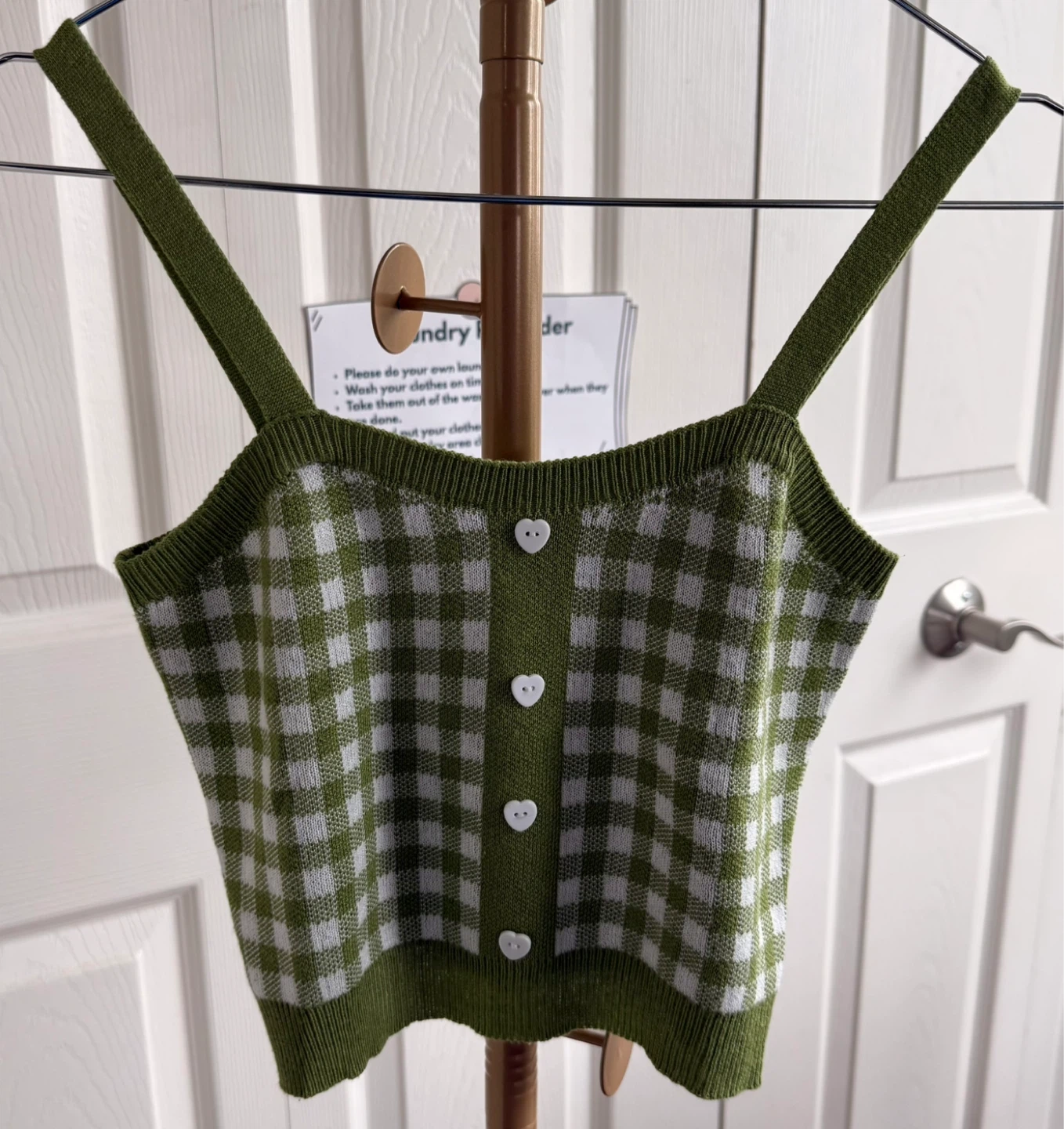 Cider Gingham Tank Top - Green/White - Size XS