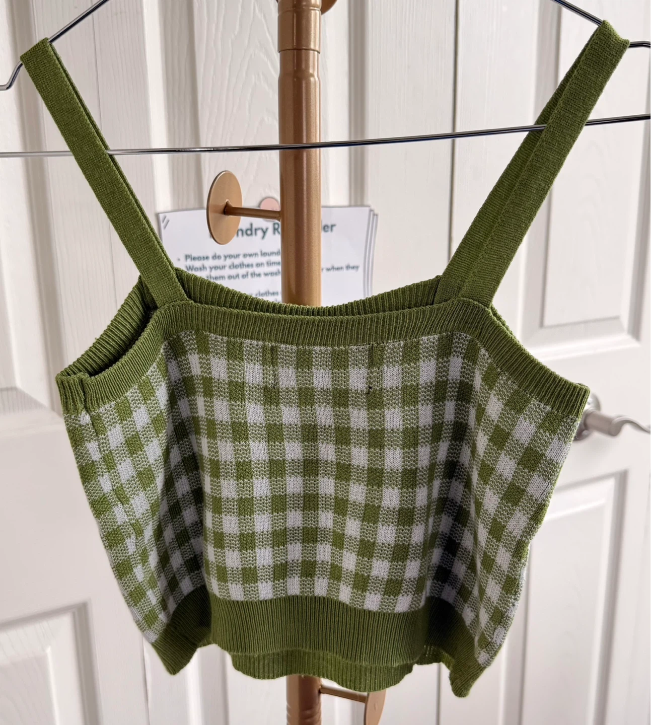 Cider Gingham Tank Top - Green/White - Size XS - photo 2