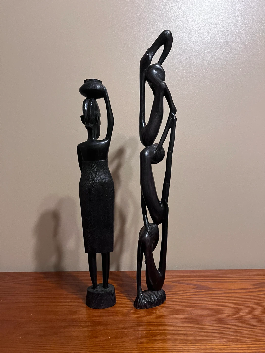 VINTAGE HAND CARVED WOOD STATUES - photo 2