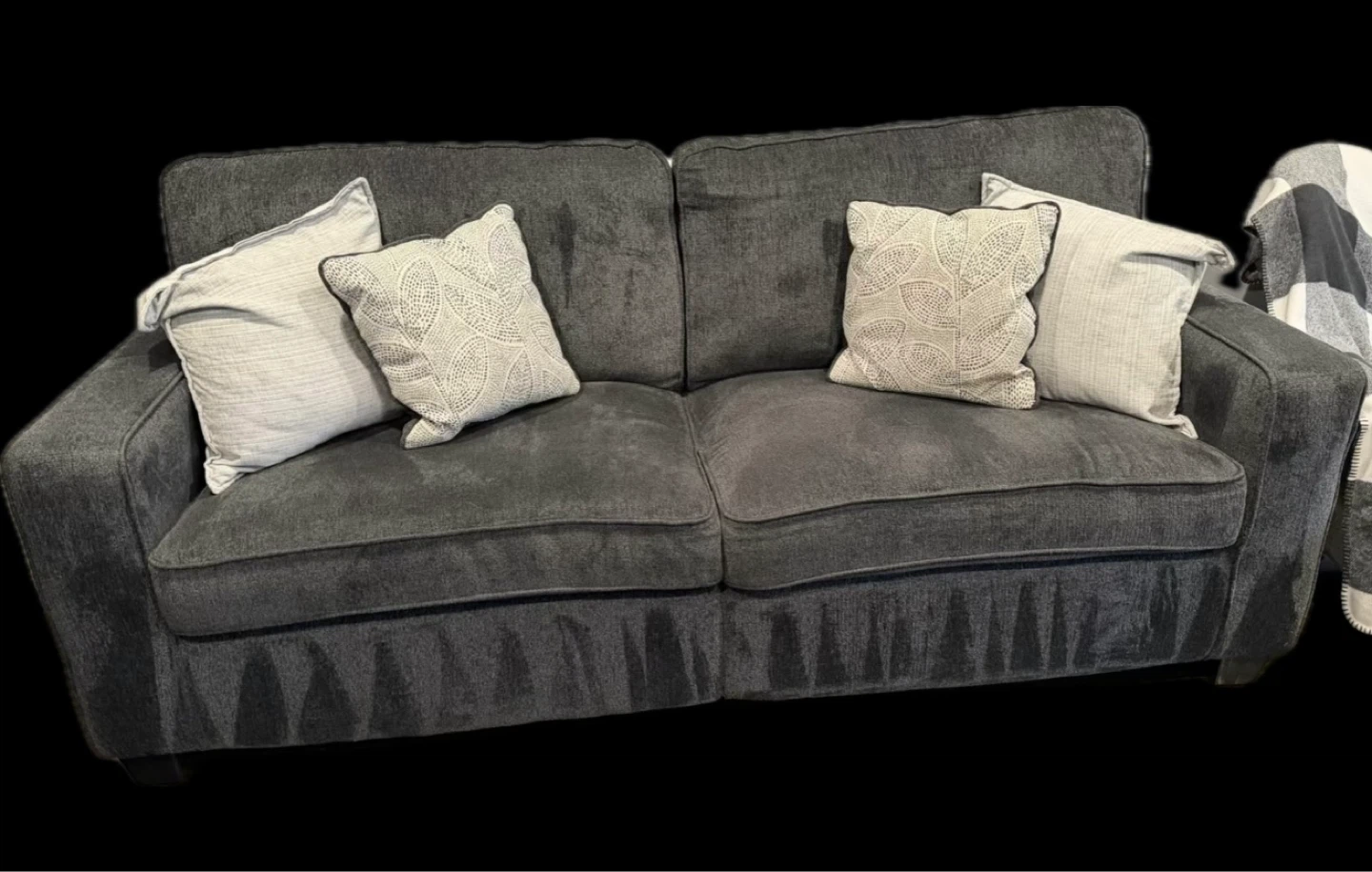 Dark Gray Loveseat Sofa with Decorative Pillows
