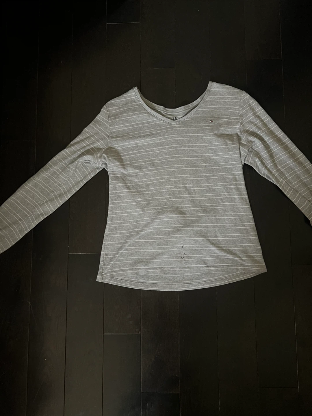 Tommy Hilfiger low v-neck Grey Striped Long Sleeve Shirt
