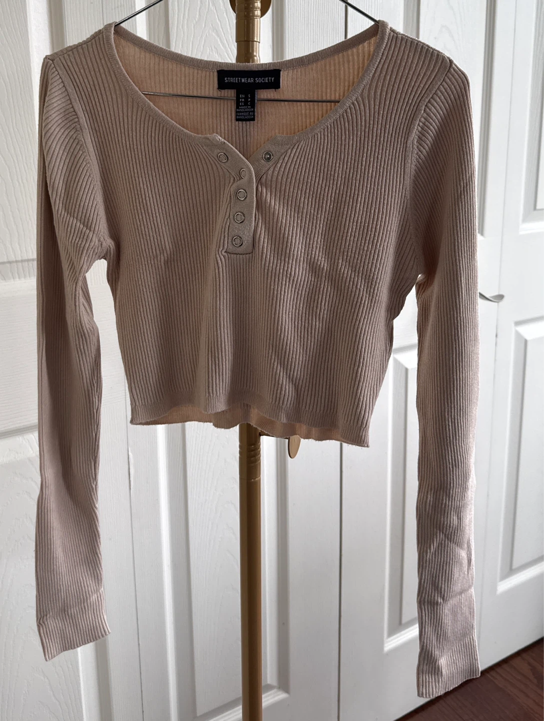 Streetwear Society Ribbed Button-Up Long Sleeve Top
