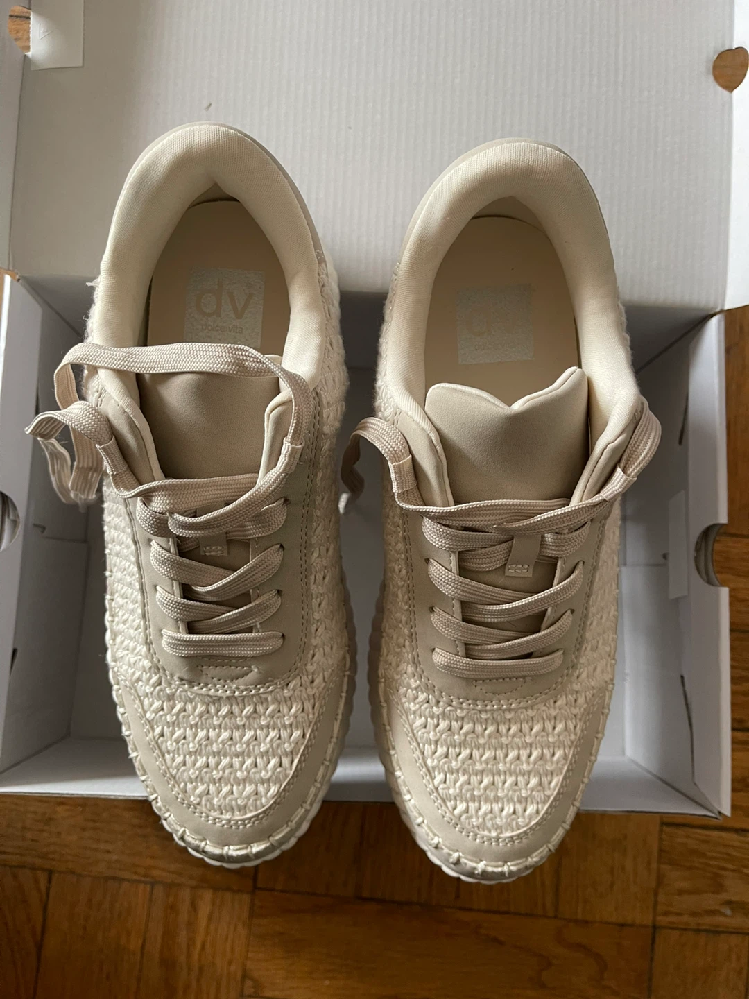 Dolce Vita Beige Woven Platform Sneakers