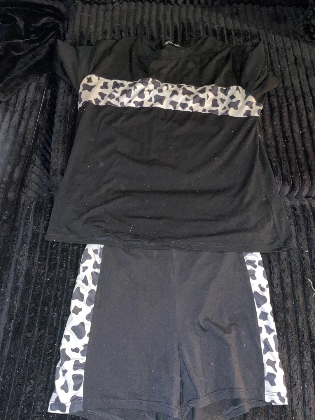 Black and White Cow Print T-Shirt and Shorts Set