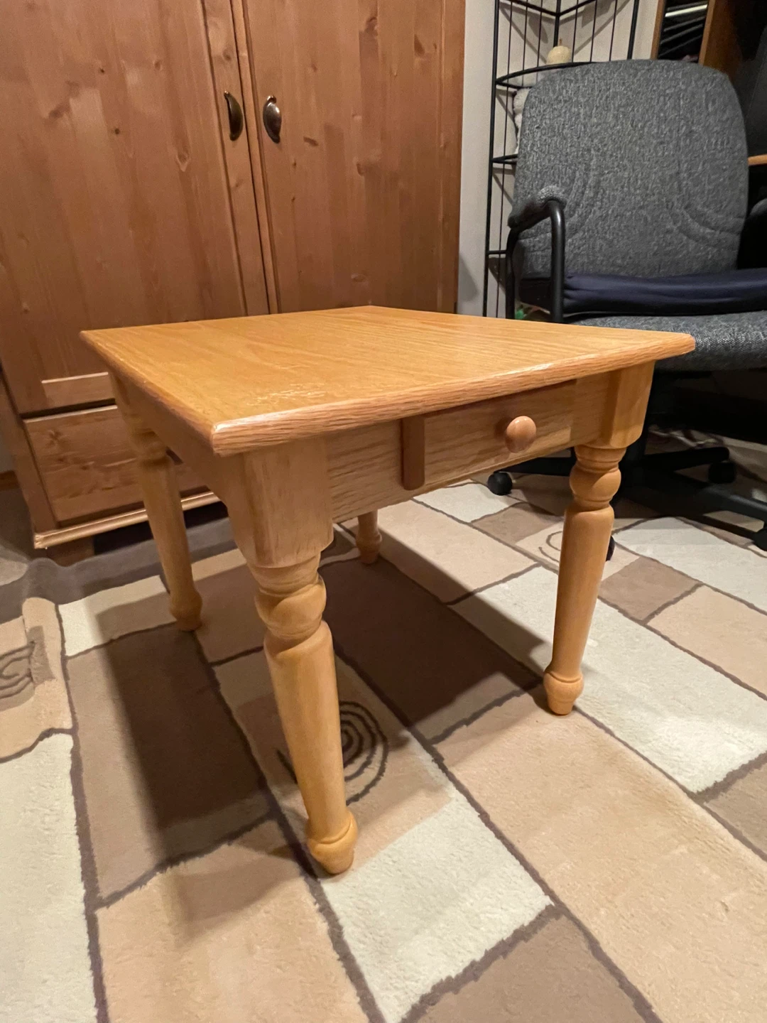 Two Light Oak End Tables with Drawer