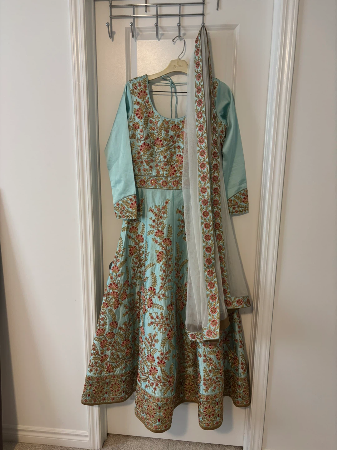 Light Blue Embroidered Anarkali Suit with Dupatta