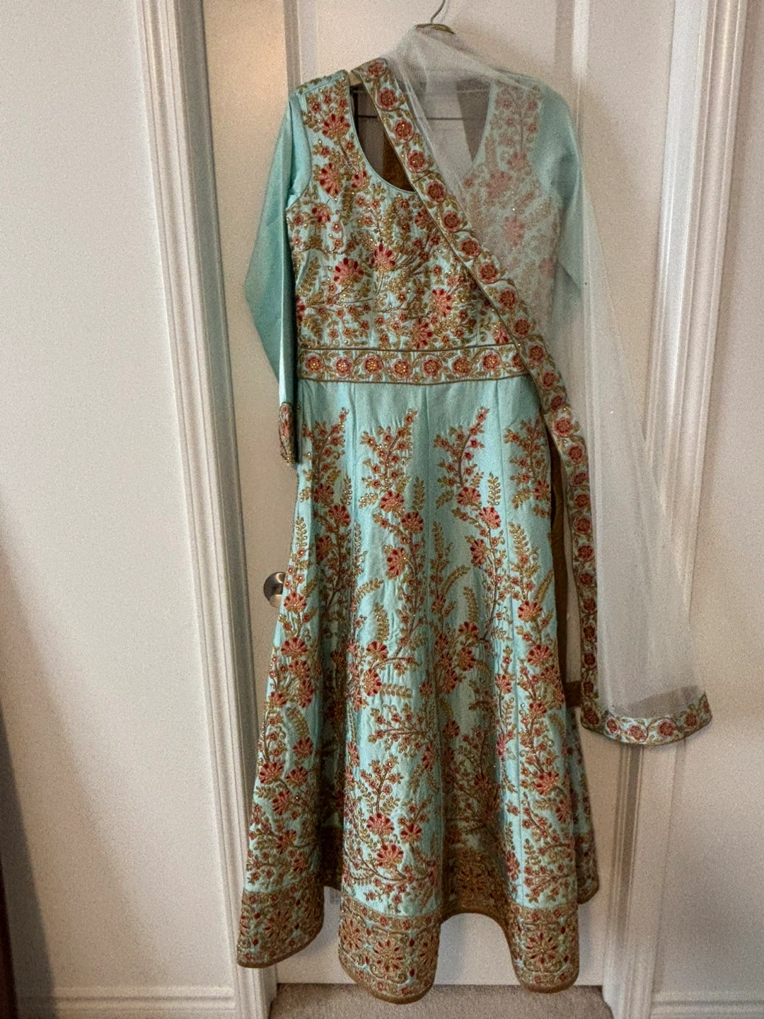 Light Blue Embroidered Anarkali Suit with Dupatta - photo 5