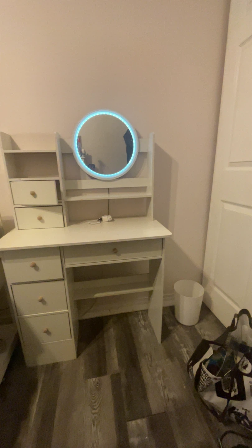White Vanity Desk with LED Mirror