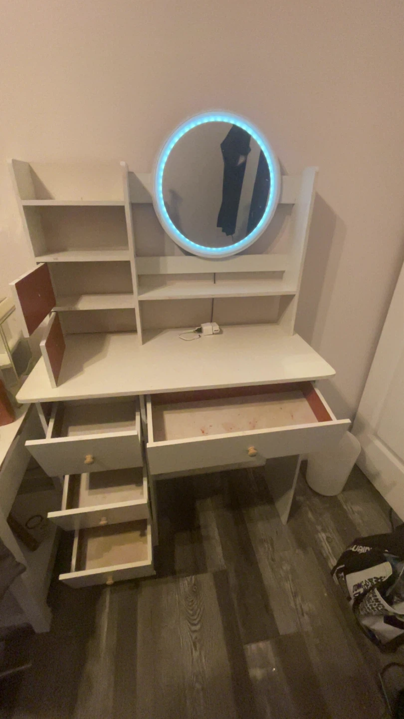 White Vanity Desk with LED Mirror - photo 3