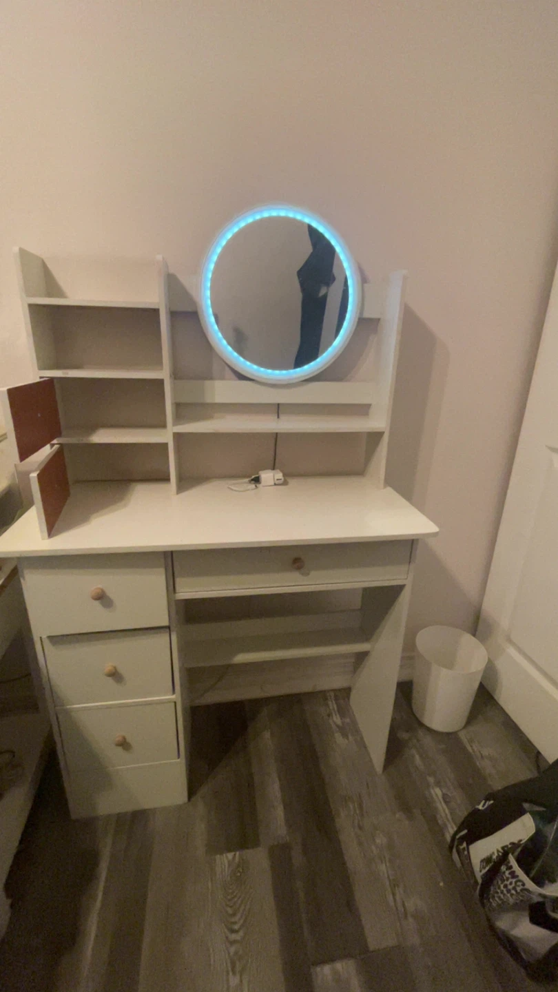White Vanity Desk with LED Mirror - photo 4