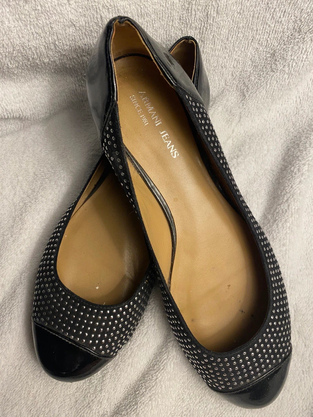 Sz 38 Armani Jeans Women's Black Studded Ballet Flats
