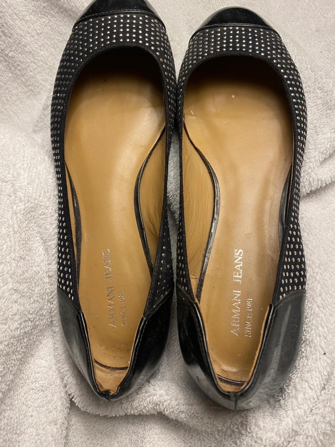 Sz 38 Armani Jeans Women's Black Studded Ballet Flats - photo 2