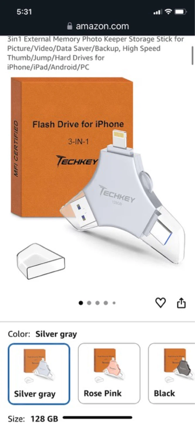 TECHKEY 128GB 3-in-1 Flash Drive for iPhone/Android/PC