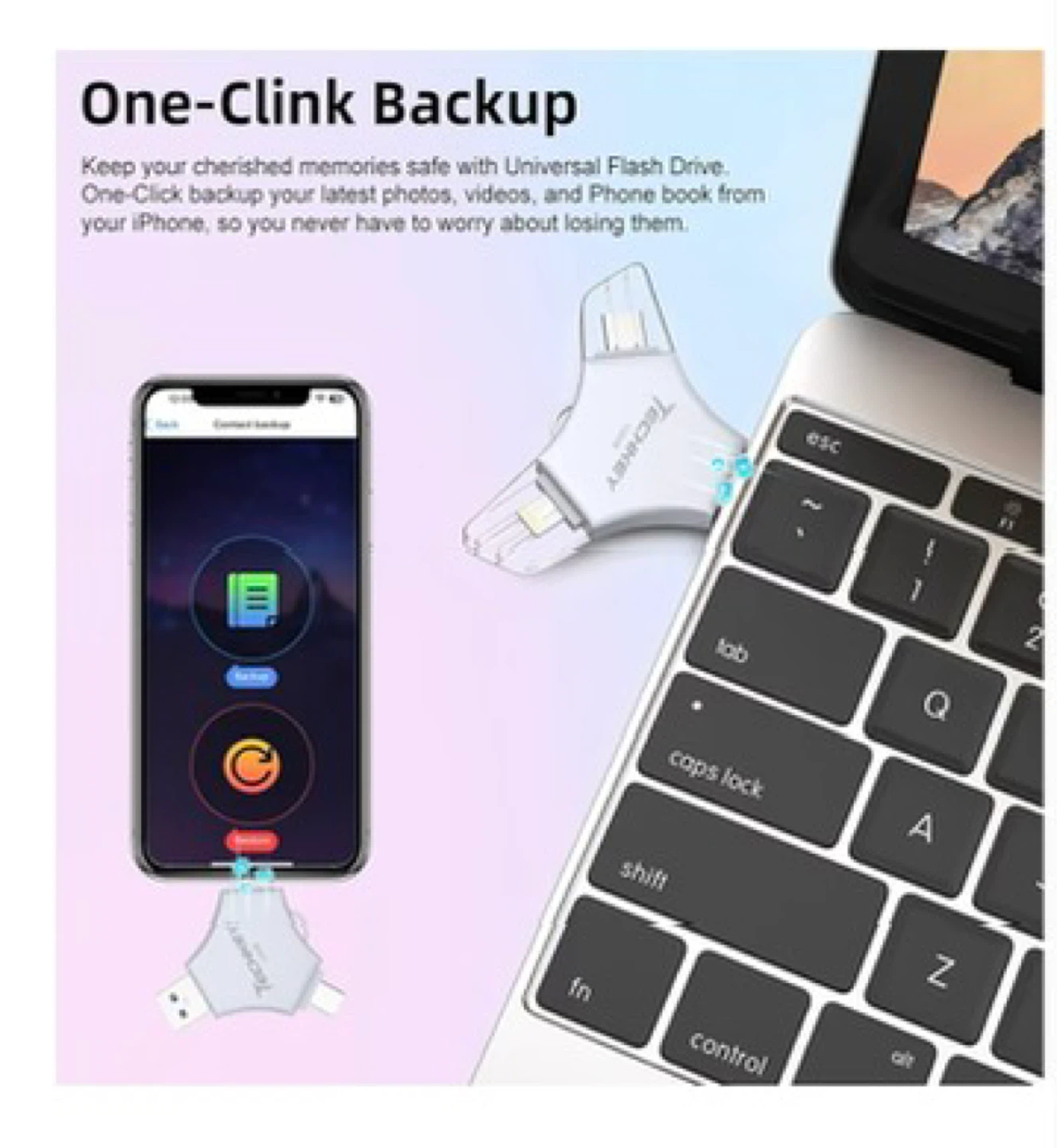 TECHKEY 128GB 3-in-1 Flash Drive for iPhone/Android/PC - photo 4