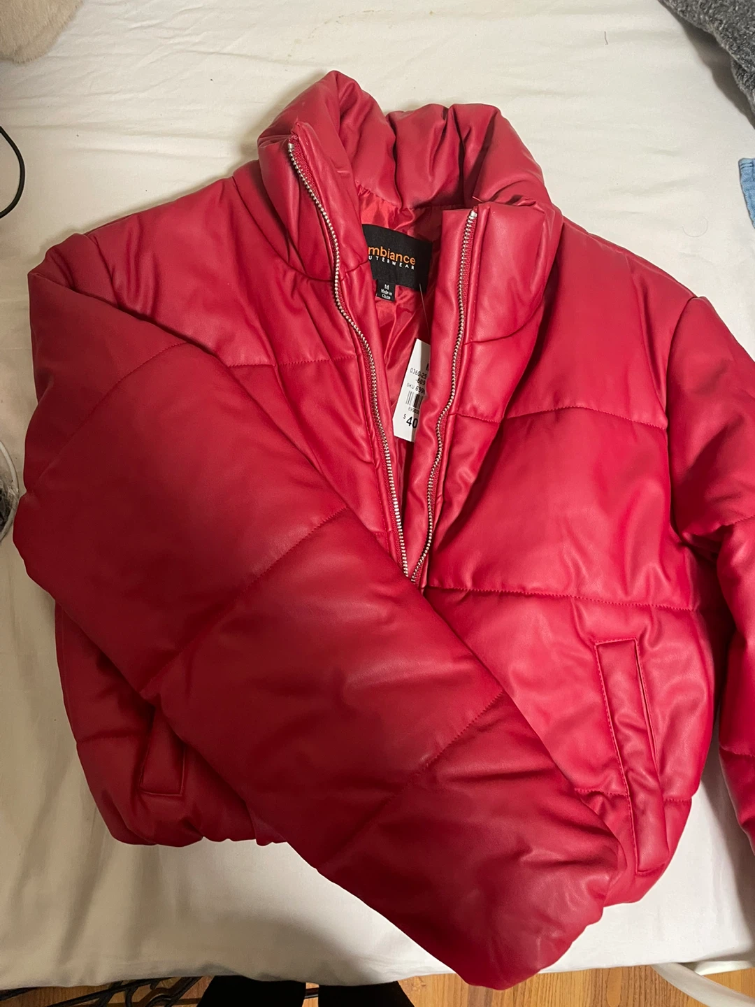 Ambiance Red Faux Leather Puffer Jacket