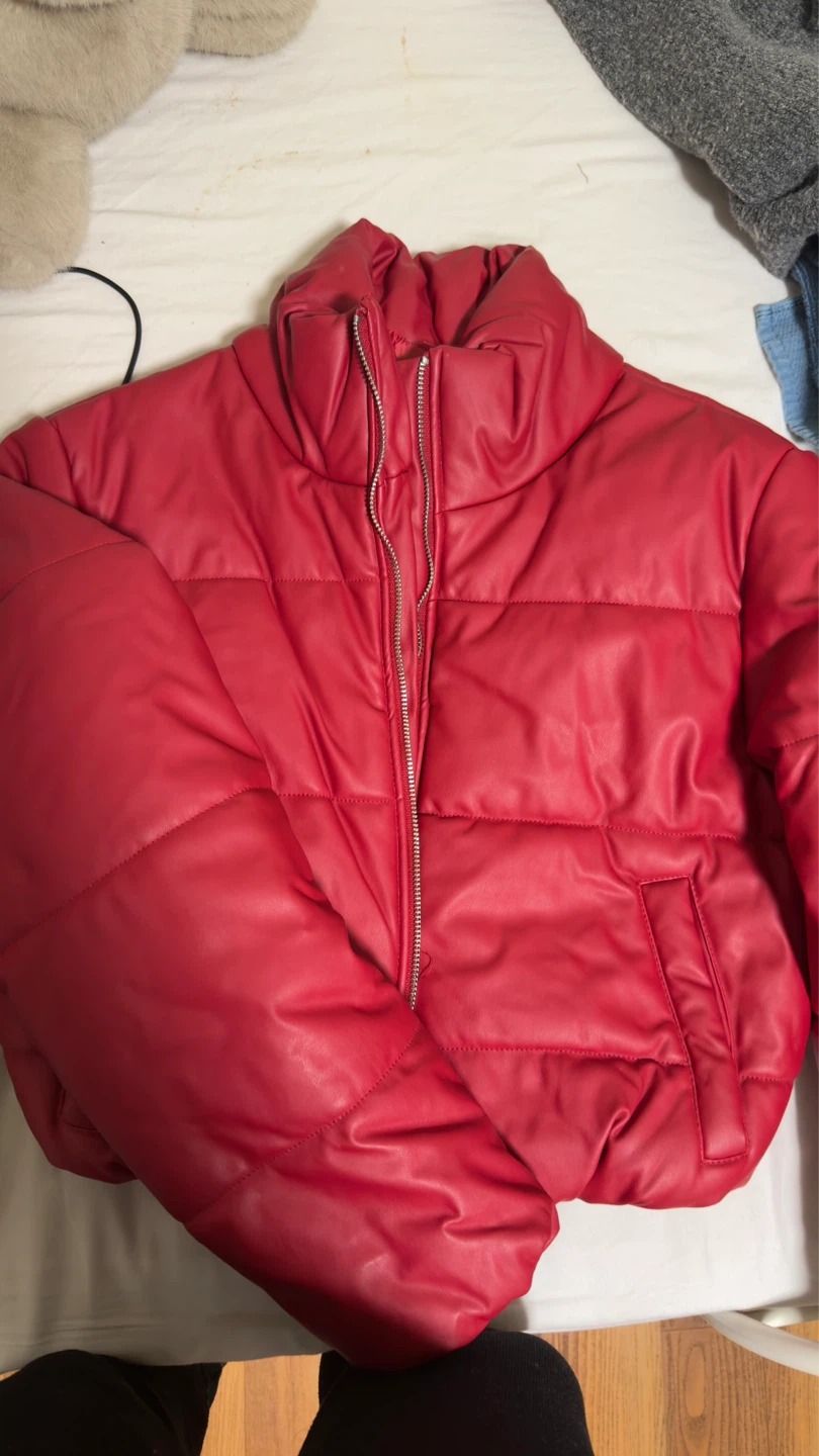 Ambiance Red Faux Leather Puffer Jacket - photo 3