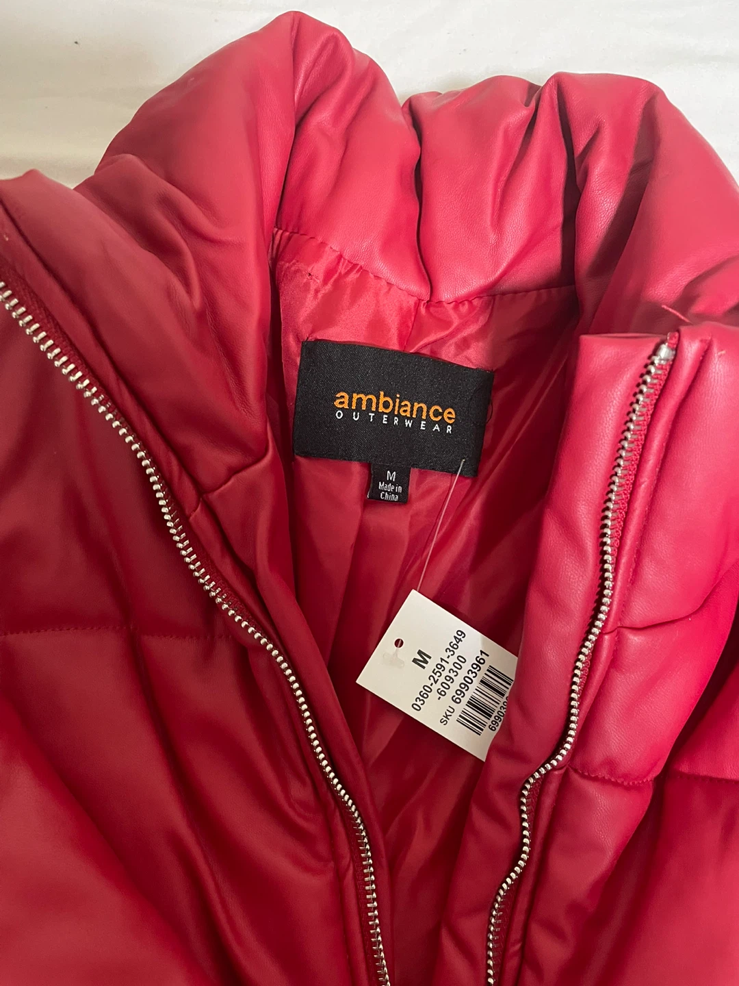 Ambiance Red Faux Leather Puffer Jacket - photo 2