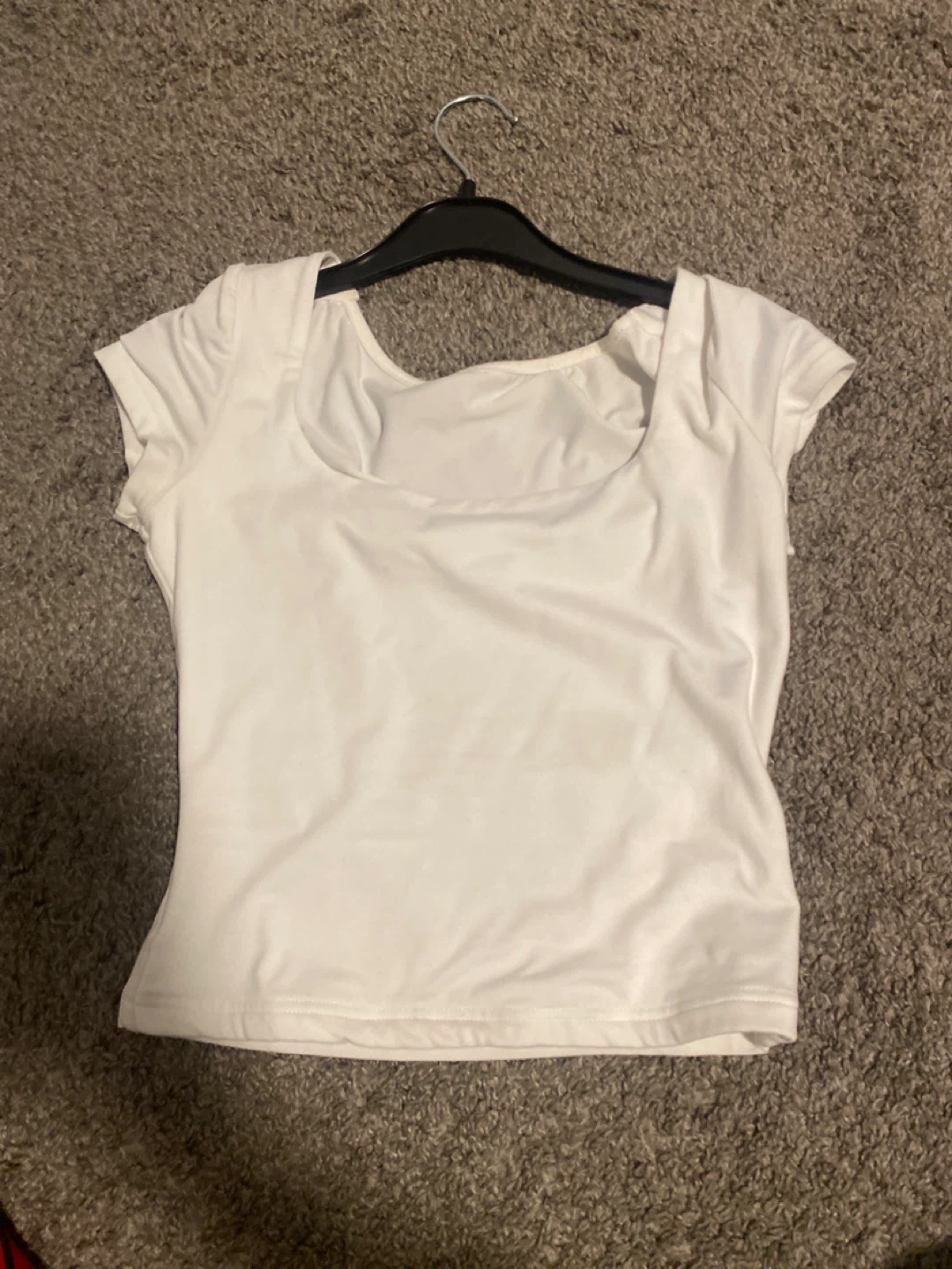 White Stretchy Square Neck Cap Sleeve Top