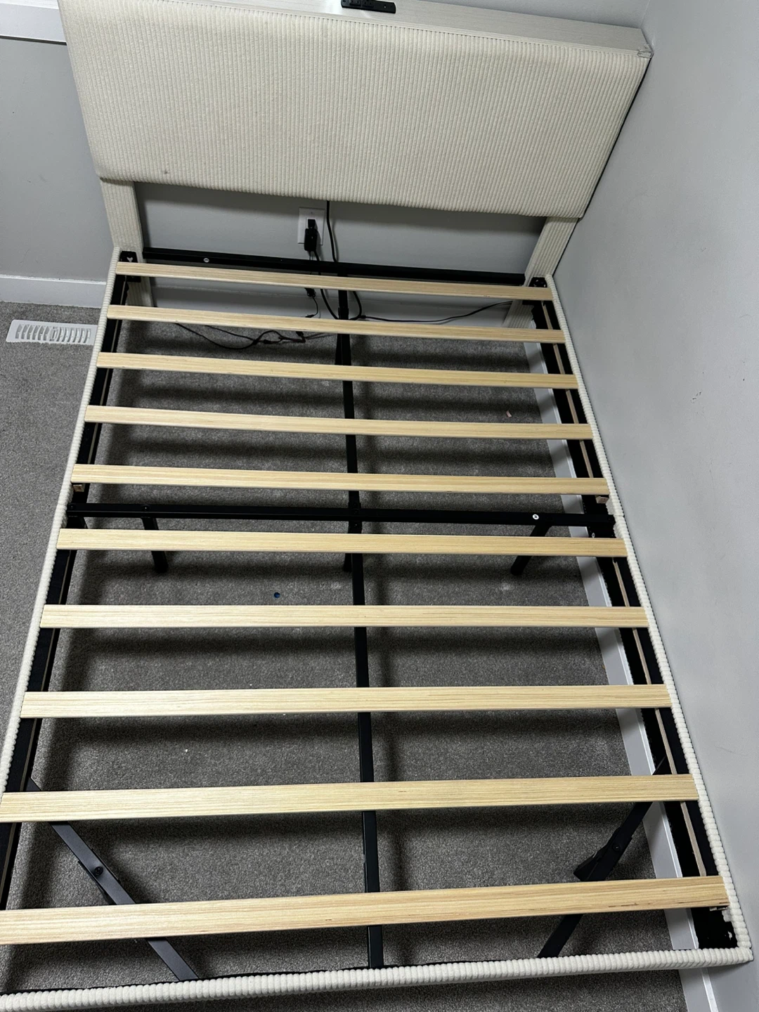 Full Size Bed Frame with Headboard and LED Lights- Beige - photo 3