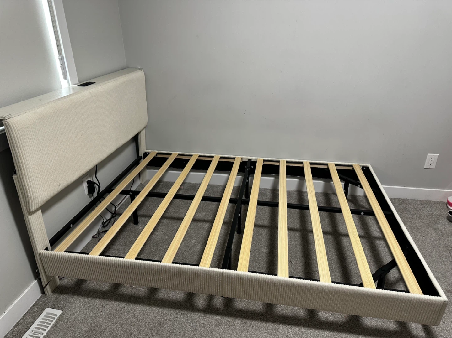 Full Size Bed Frame with Headboard and LED Lights- Beige - photo 2