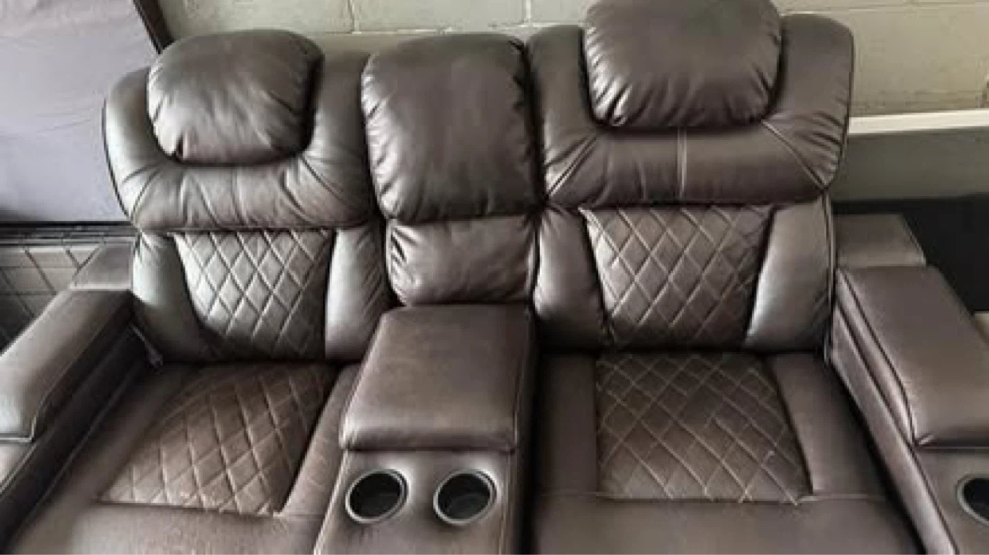 Dark Brown Loveseat Recliner with Cup Holders - photo 2