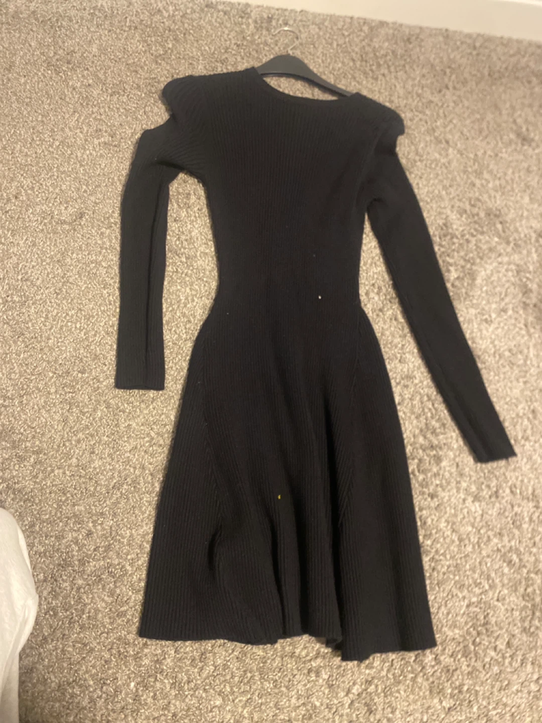 Black Ribbed Knit Long Sleeve Dress