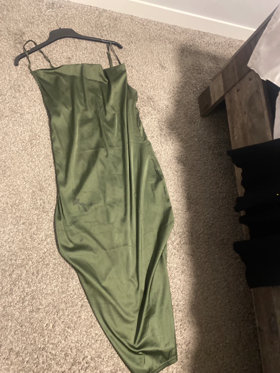 Satin Slip Dress - Olive Green