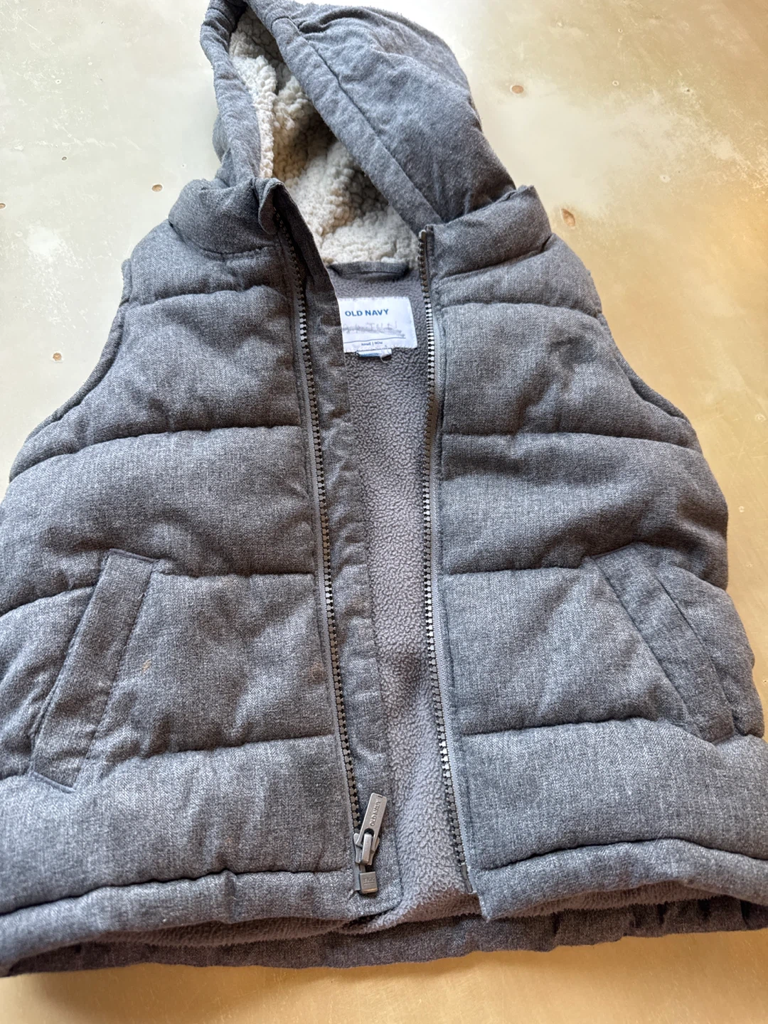 Kids Grey Puffer Vest, Sherpa lining