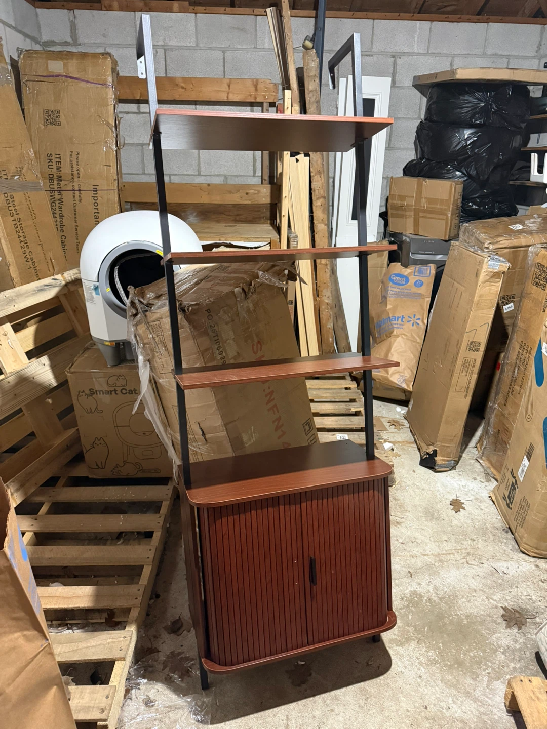 Cherry Wood Finish Storage Cabinet with Shelving