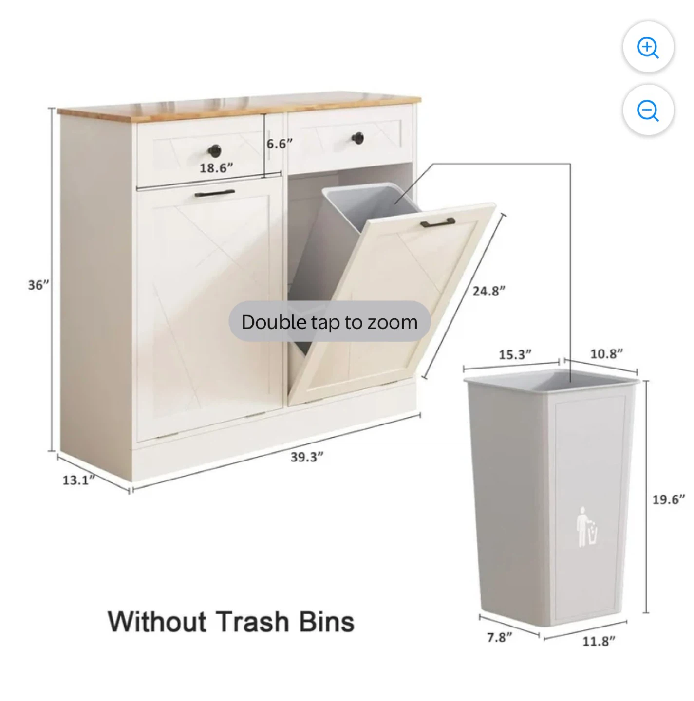 White Kitchen Island with Trash Bin Storage - photo 2