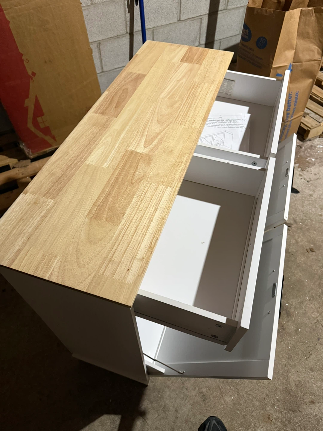 White Kitchen Island with Trash Bin Storage - photo 5