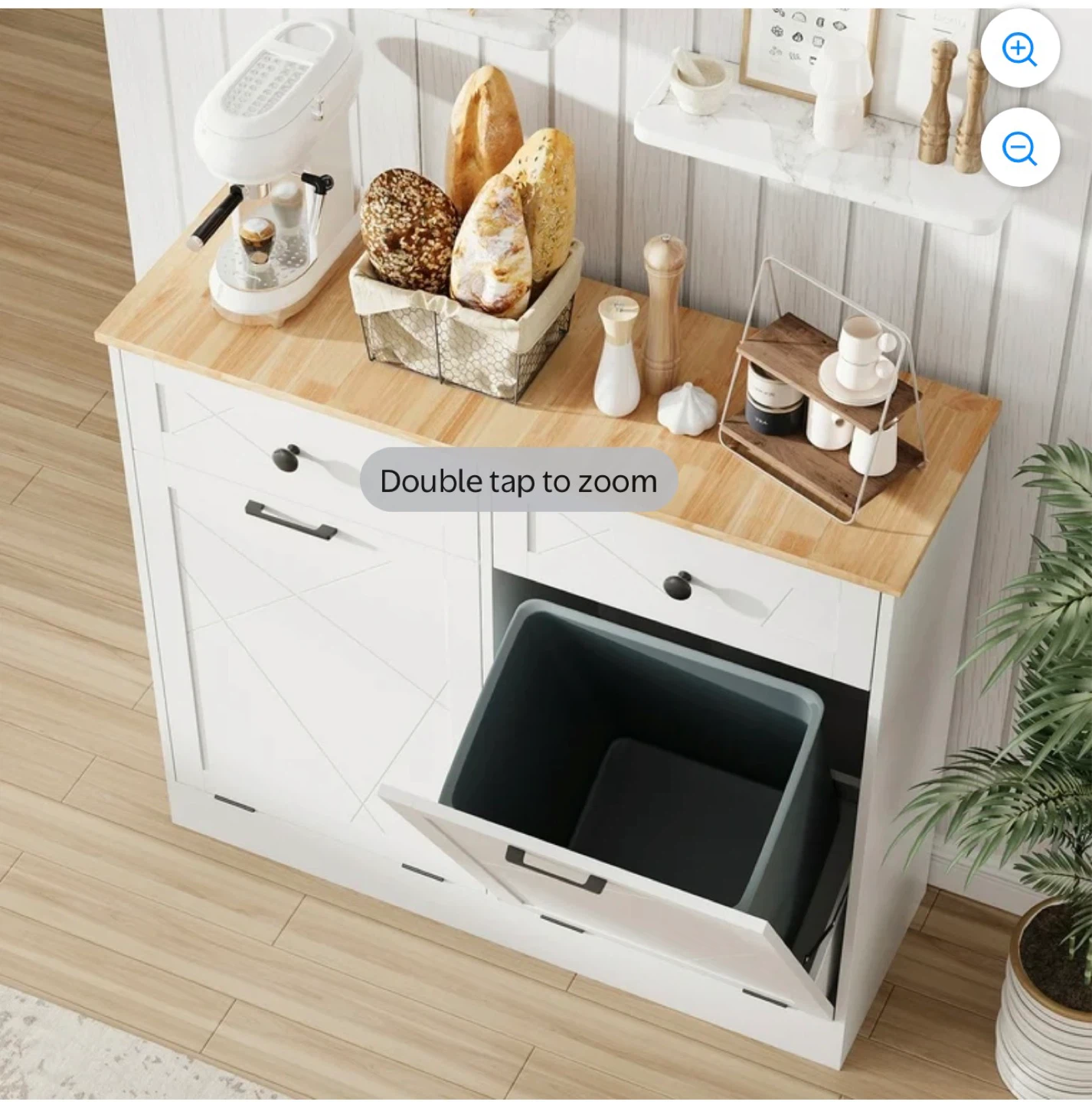 White Kitchen Island with Trash Bin Storage