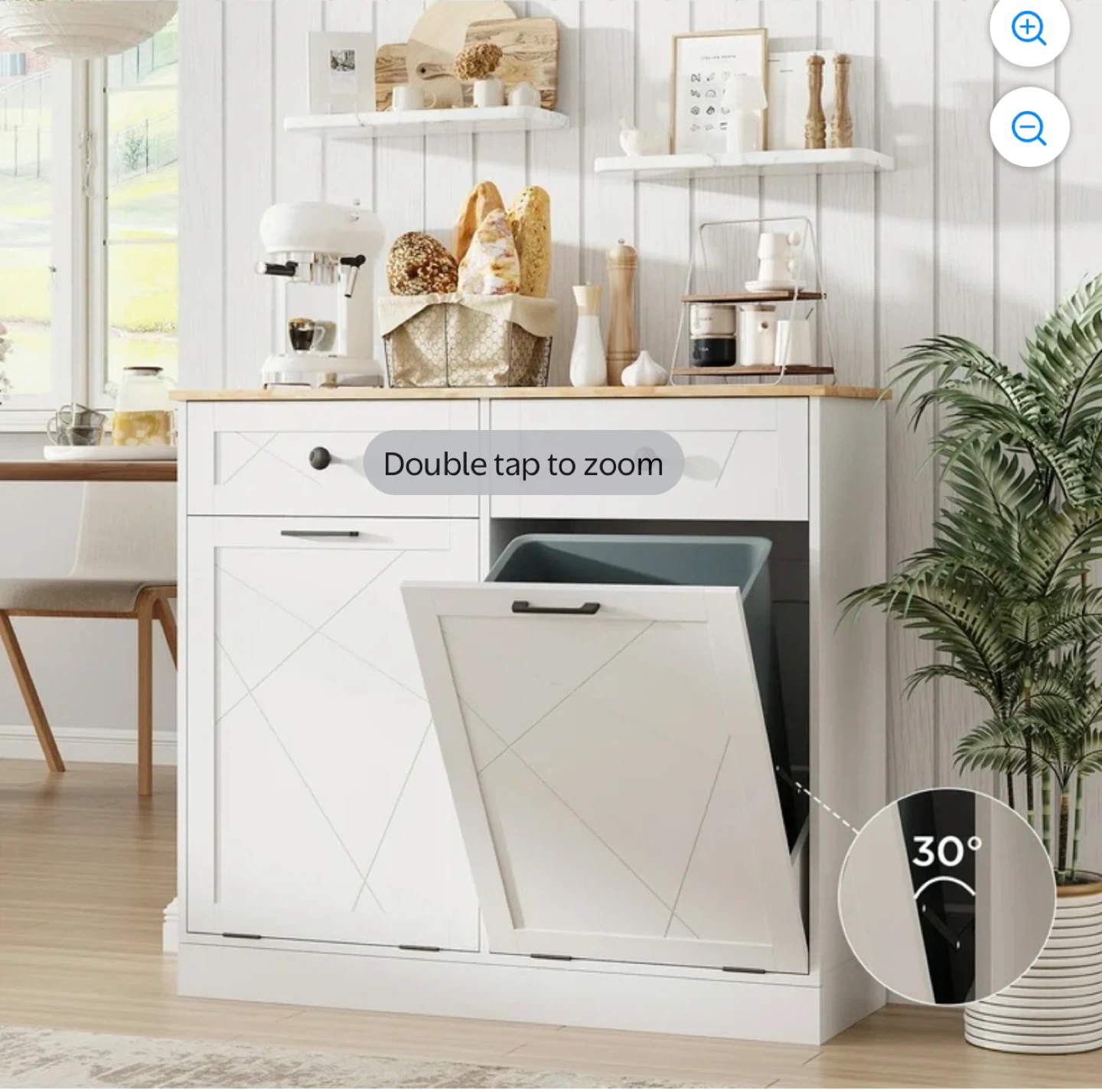 White Kitchen Island with Trash Bin Storage - photo 3
