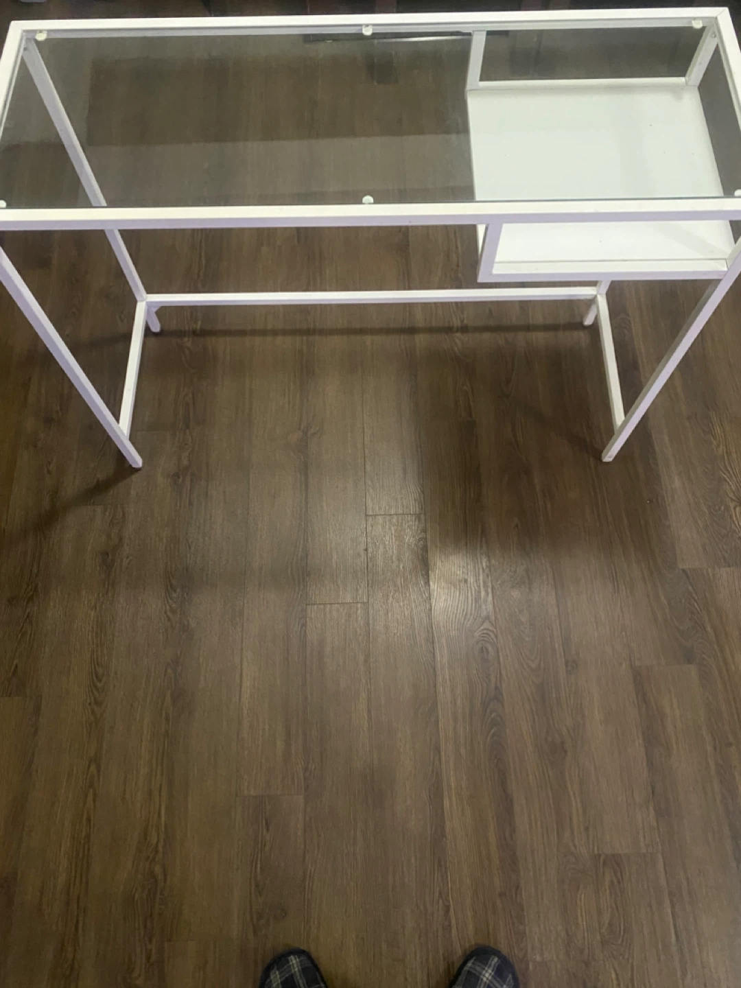 White Metal and Glass Desk with Shelf