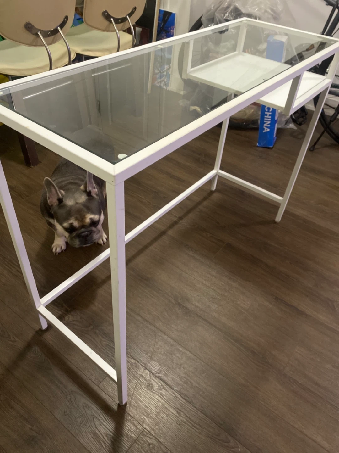 White Metal and Glass Desk with Shelf - photo 3